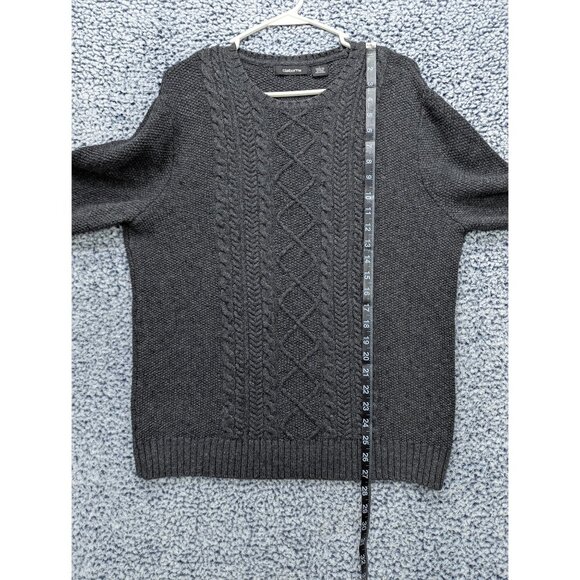 Liz Claiborne Cable Knit Fisherman Sweater Size LG Knit Wool Blend Chunky Gray - Picture 9 of 10